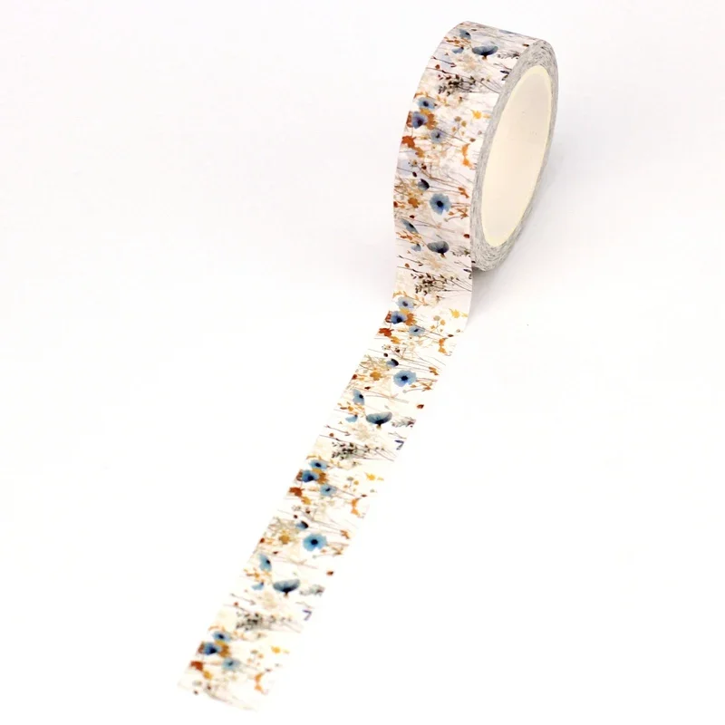 새로운 1PC 10M 데코 와일드 블루 화이트 베이지 꽃 Washi Tapefor Scrapbooking 저널링 접착 마스킹 테이프 귀여운 고정식