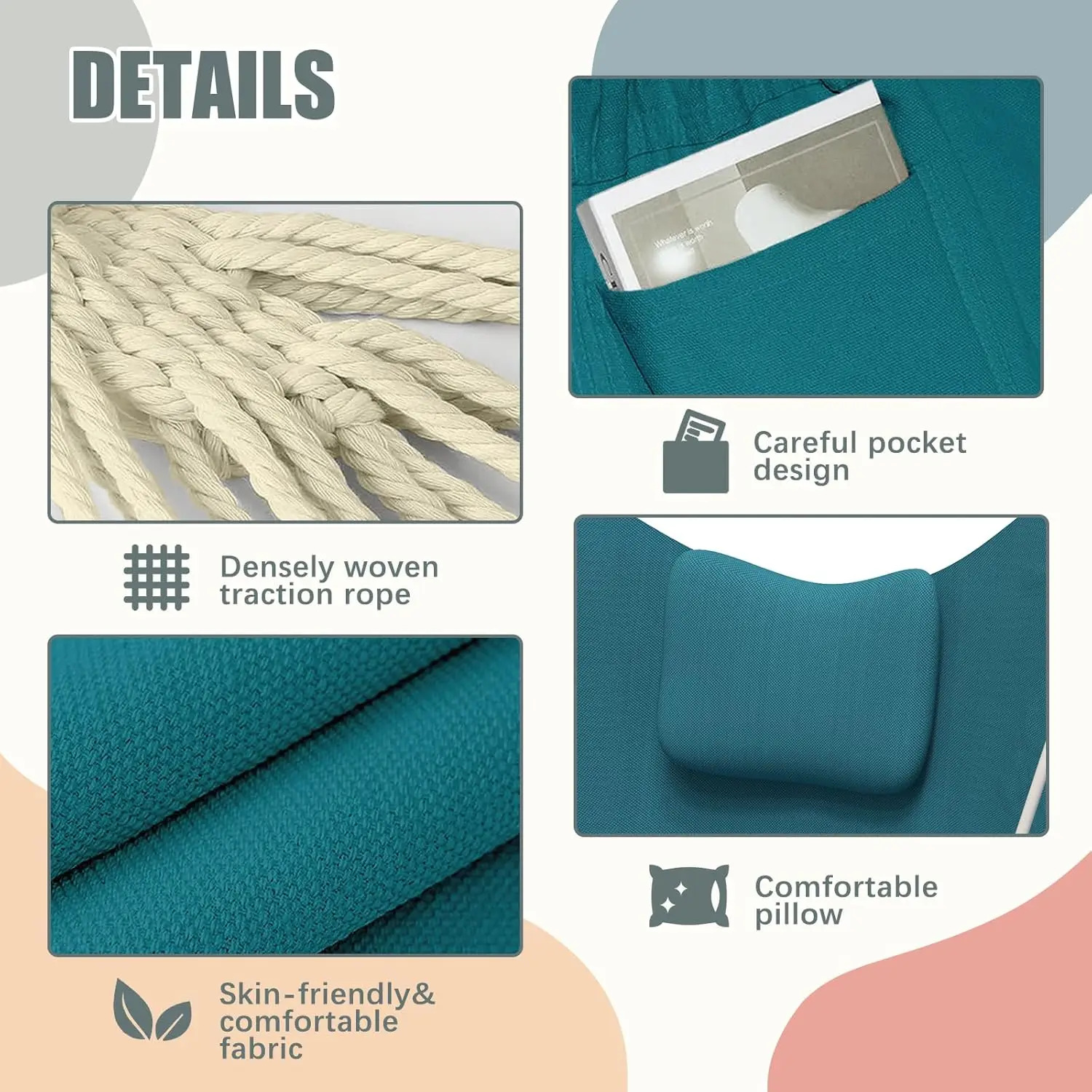 Hammock Chair with Stand. Heavy-Duty & Rustproof. Hanging Chair. For Indoor, Outdoor, Patio, Yard, Garden, Porch. Aqua.