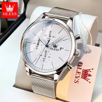 OLEVS 2881 Original Men's Watch Mesh Steel Strap Classic Small Dial Chronograph Calendar Wristwatch Luxury Quartz Watch for Man 1