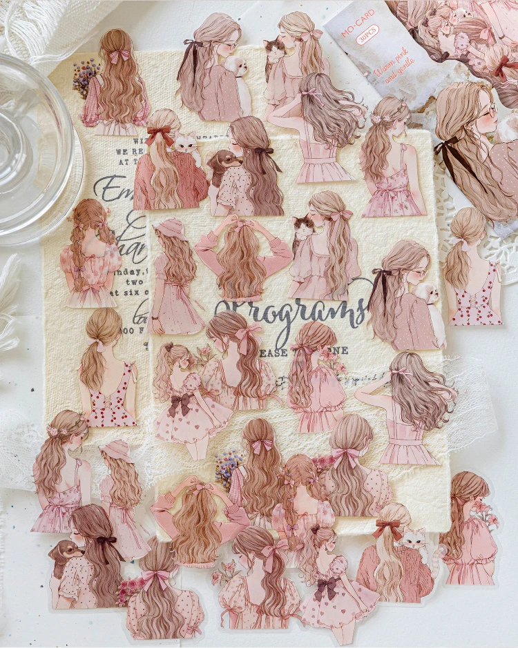 JIANQI 30 Stück/Packung Aufkleber für Mädchen, ästhetische Stick-Etiketten, dekoratives Tagebuch, Albummaterial, Scrapbooking-Zubehör ﻿ – Detail 14