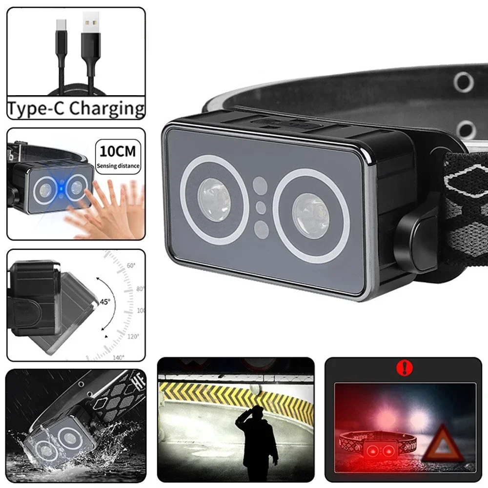 

Sensor LED Headlamp USB Rechargeable Induction Headlight Super Bright Flashlight Outdoor Portable Head Torch for Fishing Running