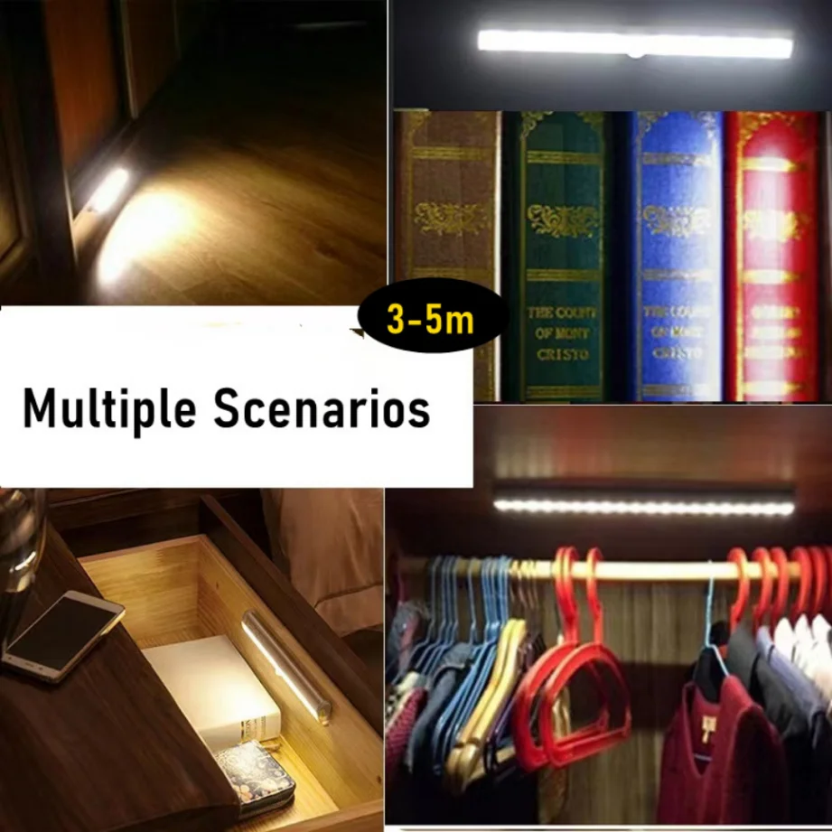 모션 센서 빛 무선 LED 밤 빛 침실 밤 램프 룸 장식 주방 옷장 통로 빛 감지기 캐비닛 계단