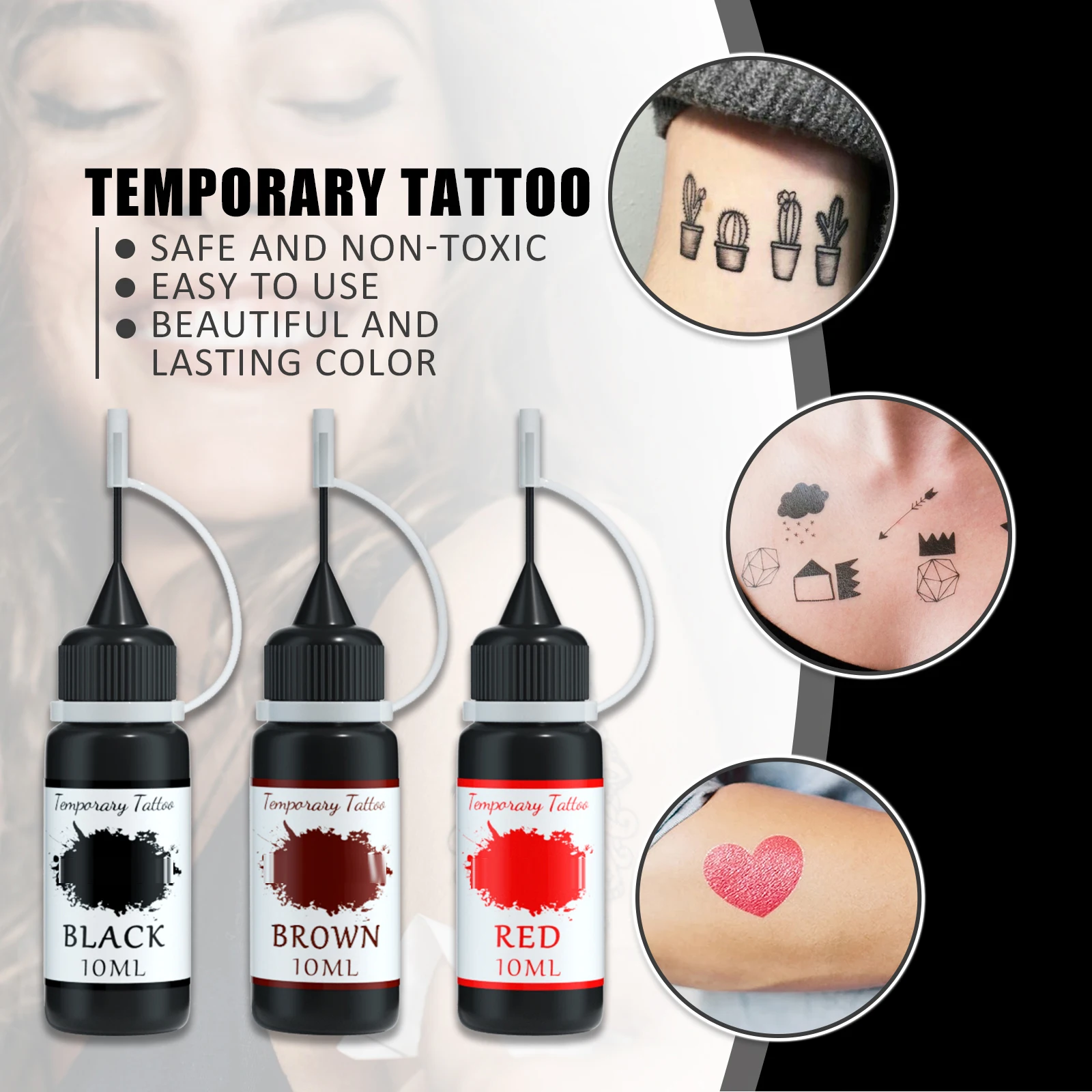 Dynamic Triple Black Pigment Tattoo Ink Temporary Tattoo Ink DIY Color Drawing Teng Henna Set For Body Painting 10ml