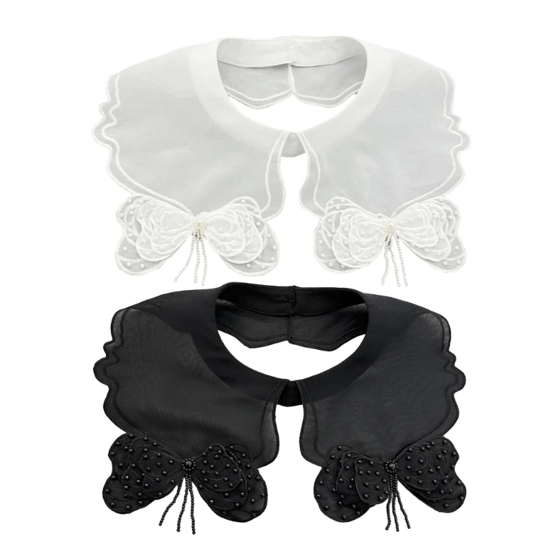 

Petal Edge Faux Collar Decorative Bowknot Collar for Dress Removable False Collar Universal Half Shawl Elegant Neckwear
