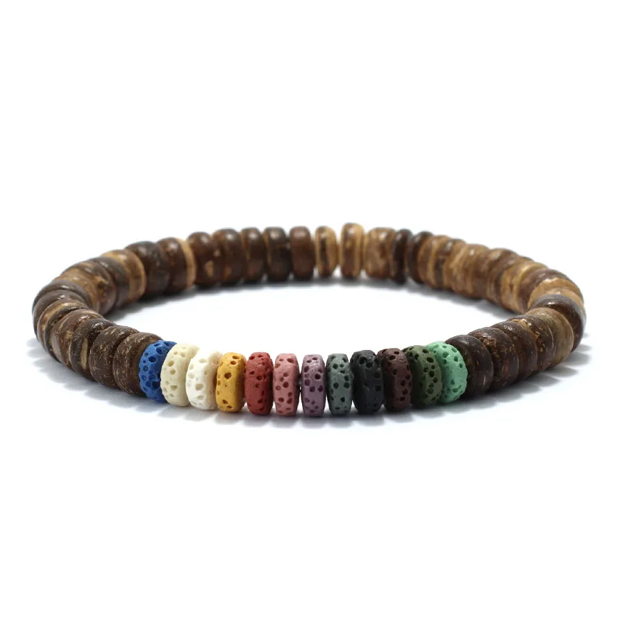 Handgemachtes natürliches Kokosnuss-Perlenarmband für Männer und Frauen, Hämatit-Heilarmband, Meditation, Chakra-Armband, Lava-Perlenschmuck, Pulseria – Detail 15