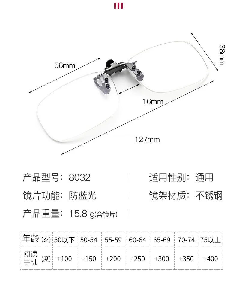 BOYSEEN Hochklappbare Hyperopie-Lesebrille mit Clip, Anti-Blaulicht, grenzenloser Rahmen, Sehhilfe, kosmetische Brille – Detail 9
