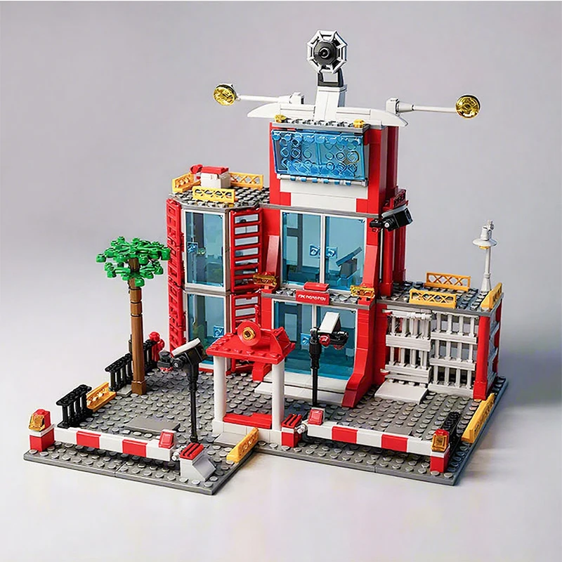 Police and Fire Station Building Blocks Set with Rescue Truck Car Figures Constr