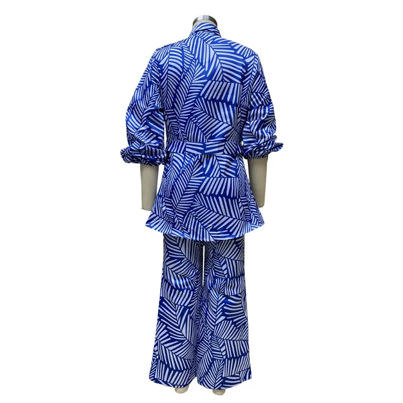 Women's Fashion Printed Long Sleeve Top & Straight Leg Pants Set Temperament Commuting Woman Two Piece Suits Elegant Outfits