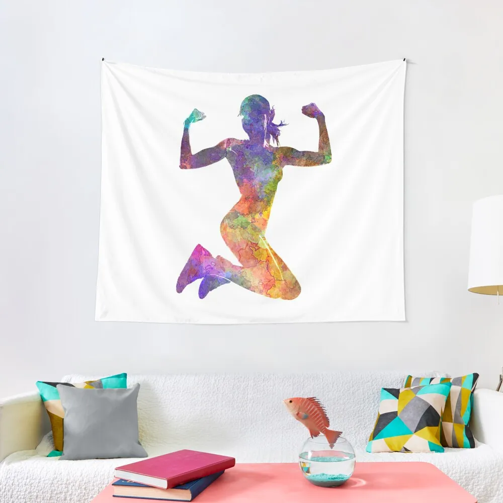 

Woman runner jogger jumping powerful Tapestry Wallpaper Bedroom Room Decorations Aesthetics Things To The Room Tapestry