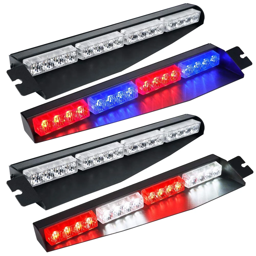 2* 12V 96W 32LED Visor Strobe Light Bars Waterproof LED Emergency