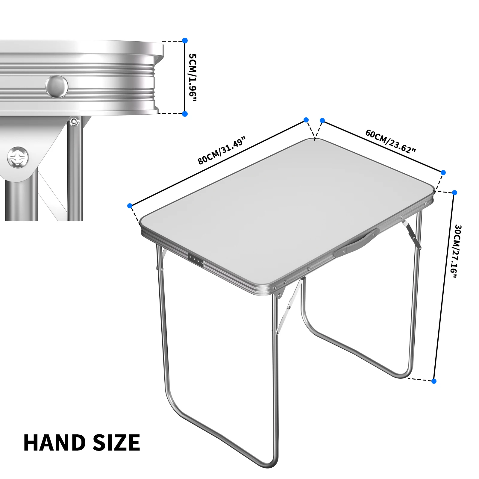 Camping Table Folding Table 120 x 60 cm Height Adjustable 55/62/70 cm Folding Table with Aluminium Frame White