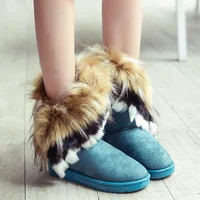 Hot Sale Of The Season New Women's Mid-Calf Fox Fur Snow Boots Winter Rubber Sole round Toe Ankle Covering Pure Color Booties Ch - Image 4