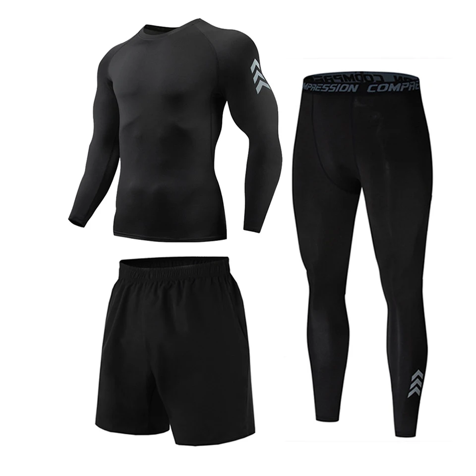 MMA Rashguard 3pcs / set Men's Tracksuit Boxing Gym Clothing Fitness Compression T-shirt Bjj Sportswear Muay Thai Shorts Tights