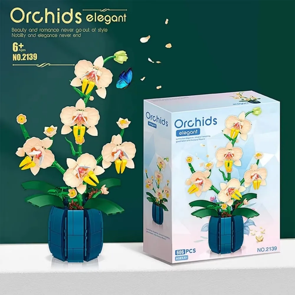 Building Blocks Orchid Flowers Bouquet Bonsai Style Plant Model Bricks for DIY Home Decoration Kids Toy Gift