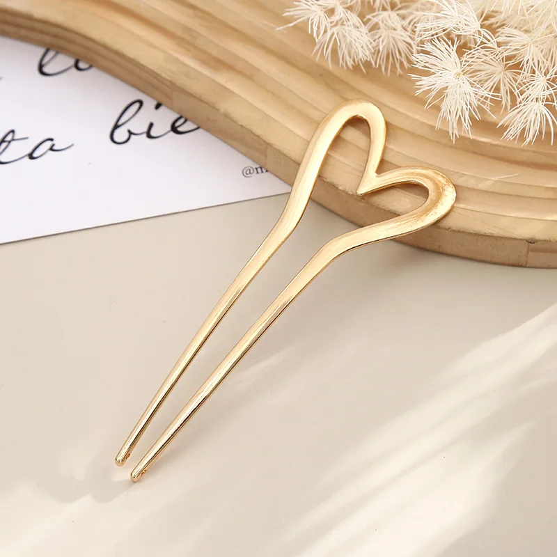 Metall Herz Frauen Haar Gabeln Haarnadeln Mädchen Elegante U-form Haar Sticks Haar Pins Clips Frisur Frauen Haar Zubehör headwea – Detail 7