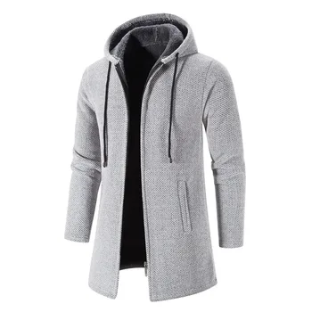 جديد الرجال رشاقته سترة طويلة سترة الخريف زمم هوديس بلوزات للرجال الشتاء سستة محبوك سترة رجالي Sweatercoat 2