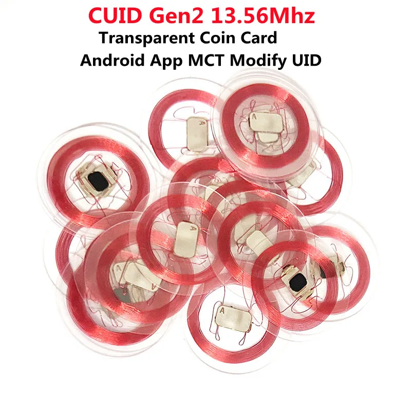 CUID 태그 Gen2 전자 재기록 가능한 스마트 키 NFC 복제 토큰 13.56Mhz 1K S50 ISO14443 변경 가능한 투명 코인 매직 카드