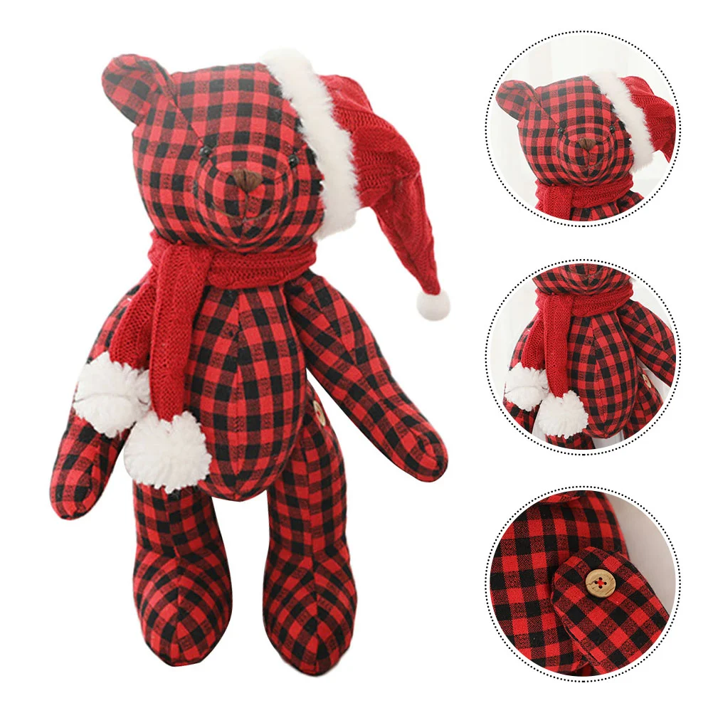 

Plaid Bear Kids Toy Christmas Cartoon Animal Desktop Decoration