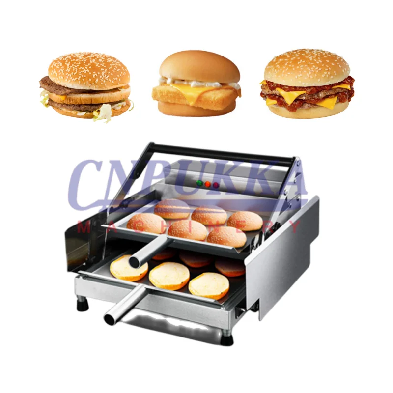 Double Layer 12/24pcs Hamburger Machine Commercial Bake Burger Maker Bread Grill Machine Bun Toaster Heater With High Quality