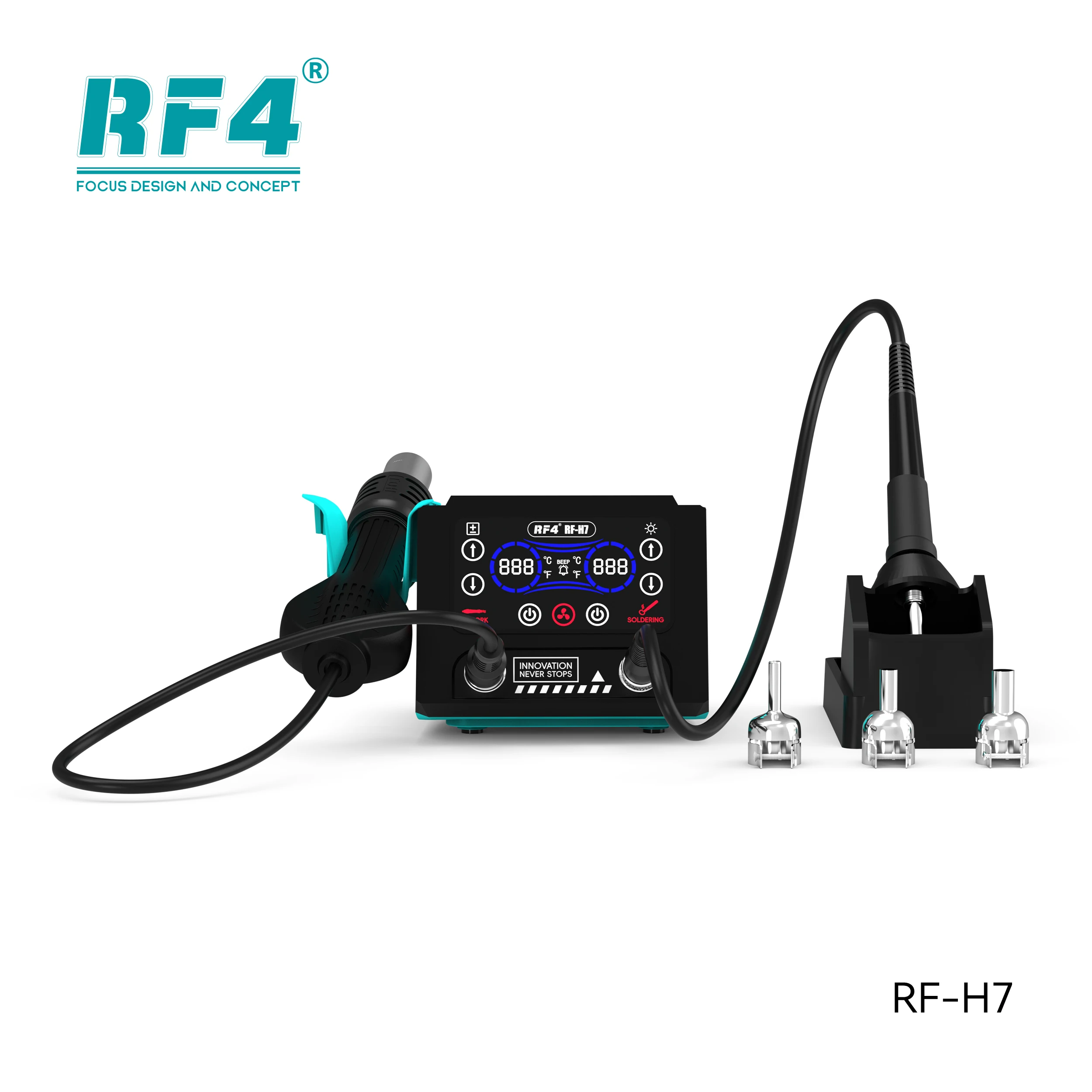RF4 RF-H7 열풍 용접 테이블, 전기 납땜 다리미, HD 터치 대형 스크린, 지능형 디지털 디스플레이, 수면 기능, 2 in 1