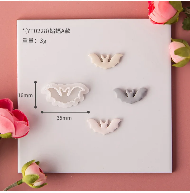 Description Picture 3 of itemHalloween Series Creative Mini Bat Shape Clay Cutting Molds Cutters For Making Soft Clay Earrings Jewelry Accessories DIY Gifts