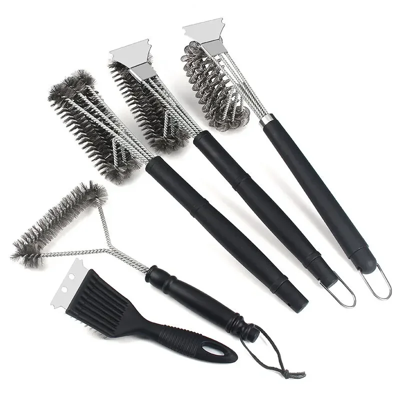 Barbecue Cleaning Tools Grill Brush Cleaning Brushes Large Grill Brush and Scraper BBQ Brush for Grill Safe 18" Stainless Steel Woven Wire 3 in 1 Bristles Grill Cleaning
