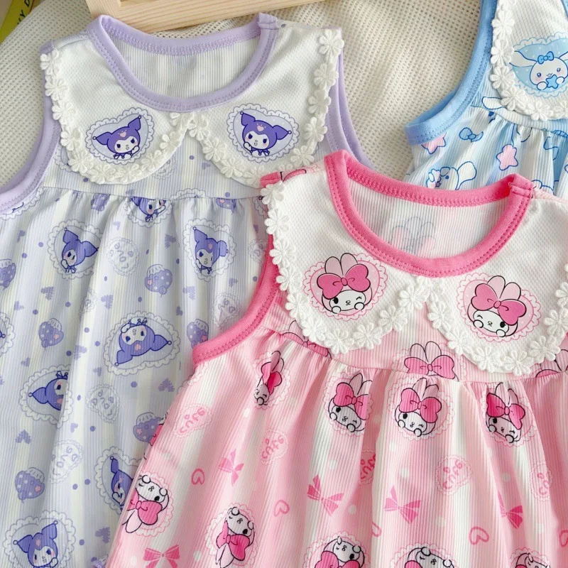 Kawaii Cinnamonals Children's Summer Pajamas Set Baby Girls Cute Princess Wind Sleeveless Vest Shorts Set Cartoon Home Wear