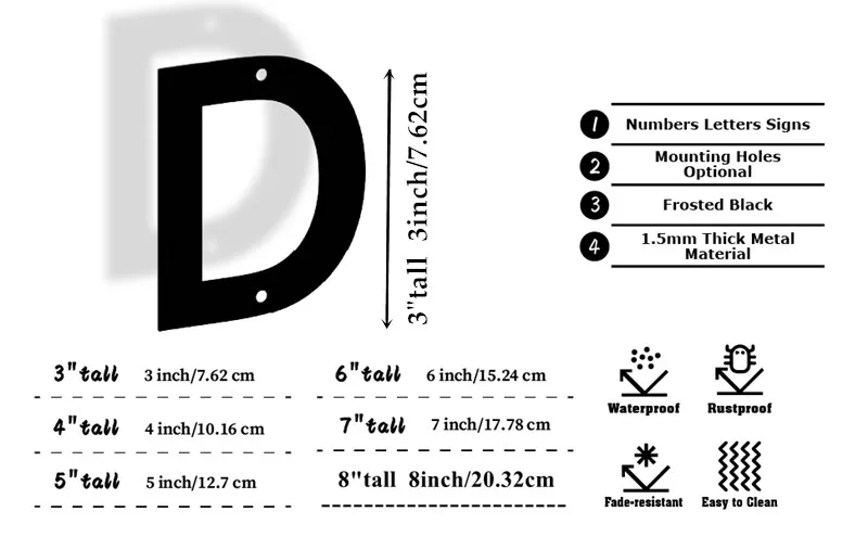 Description Picture 3 of item3/4/5/6/7/8inch 1pcs Home wall DIY metal letter house office address black number hanging decoration plates Plaques & Signs