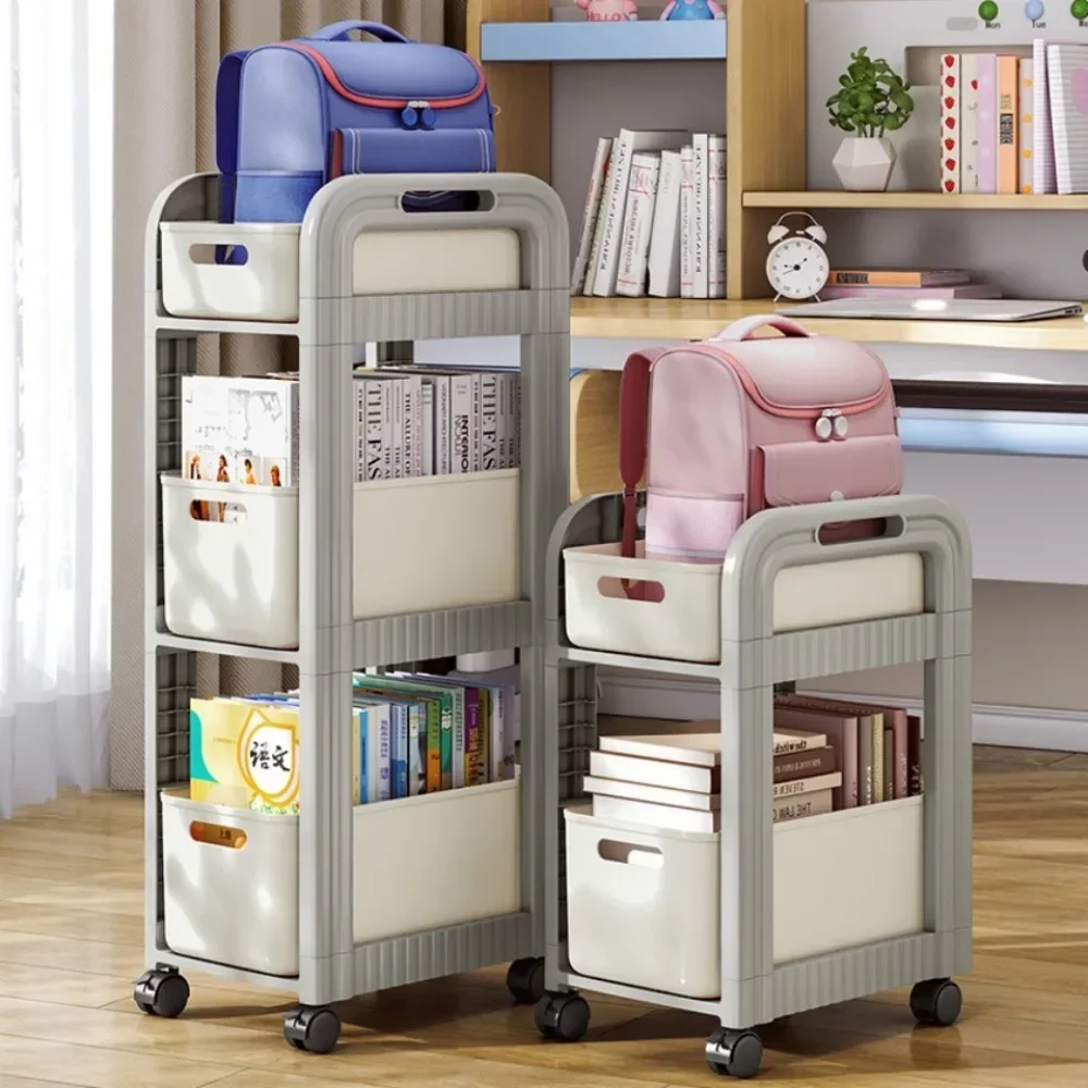 Bathroom Storage Rack Students School Bag Trolley Under-Table Wheeled Snack Storage Rack Drawer Style Shelves Movable Bookshelf