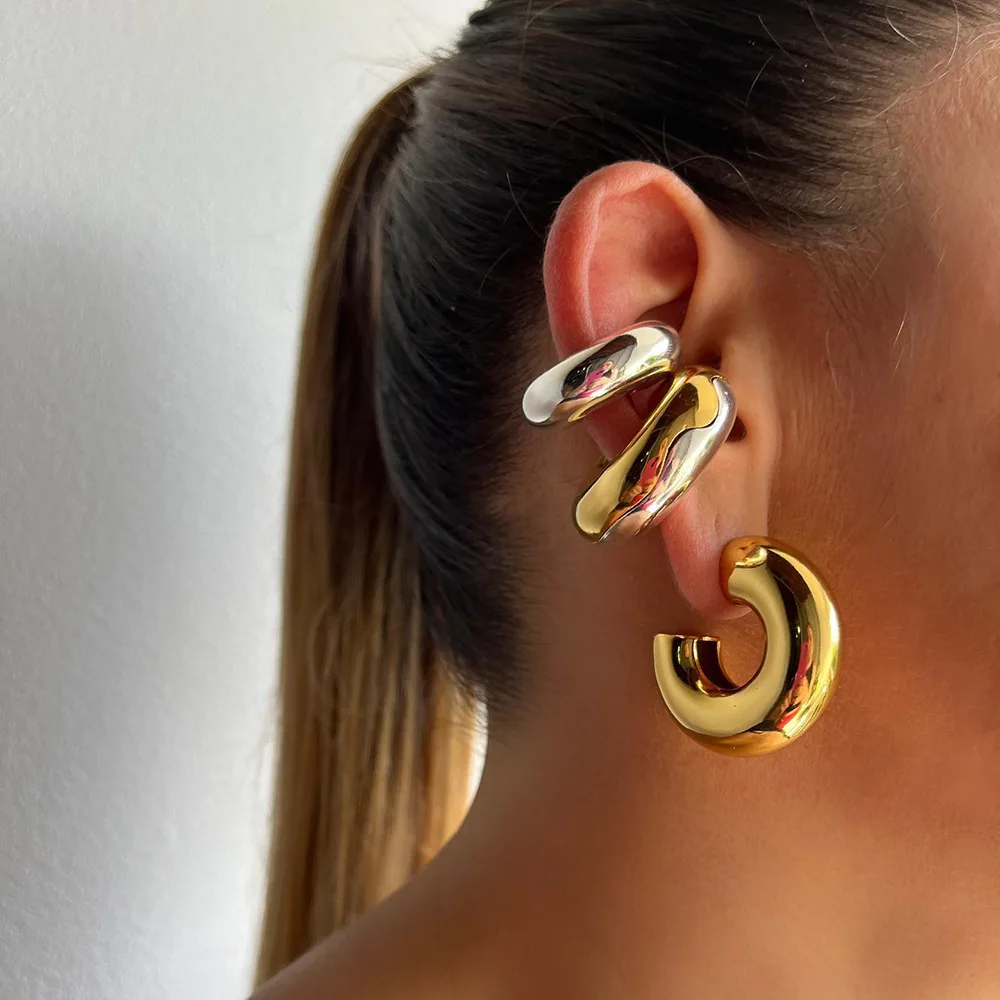 Extra Large Ear Cuff Texture Hammered Twist Lightweight Clip on Earrings for Women Stainless Steel Fake Piercing Ear Clips 1pair 3