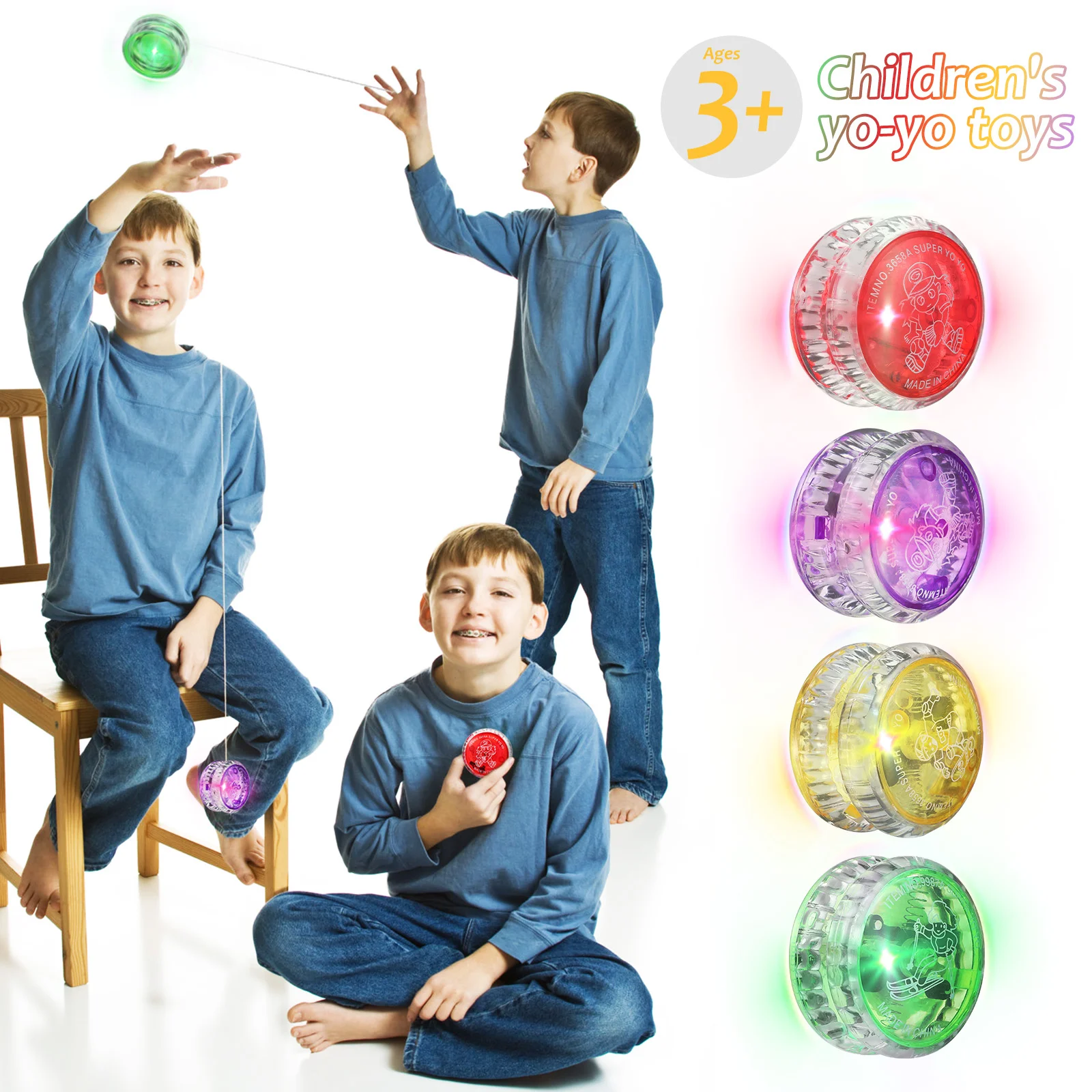 

6 Pcs Yo-yo Kids Toys Aldult Light up Finger Playthings Plastic with LED Lights