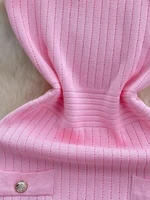 Women's Pink Sleeveless Stretchy Knit Mini Dress Ribbed Texture Button Decor Bodycon Short Dress Casual Summer Party Dress - Image 6