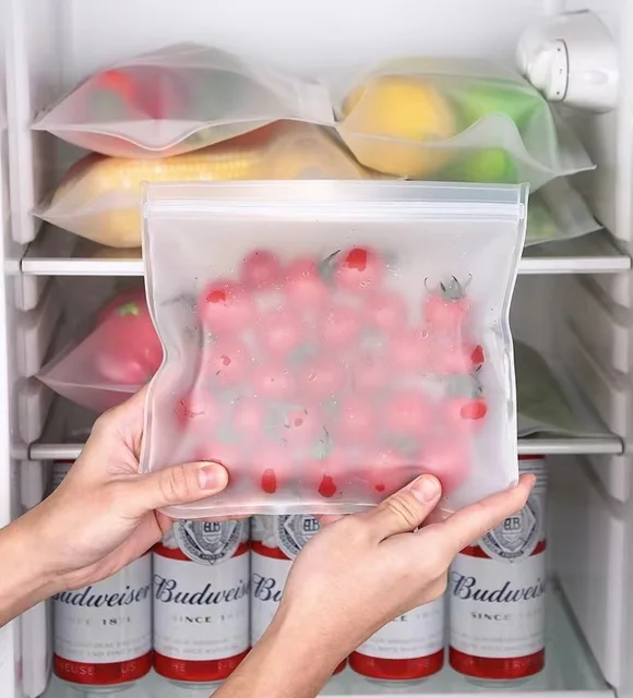 Sac de conservation des aliments réutilisable pour réfrigérateur, conteneur étanche, organisateur de cuisine, sacs frais fermés, enveloppe en Silicone sans BPA 1