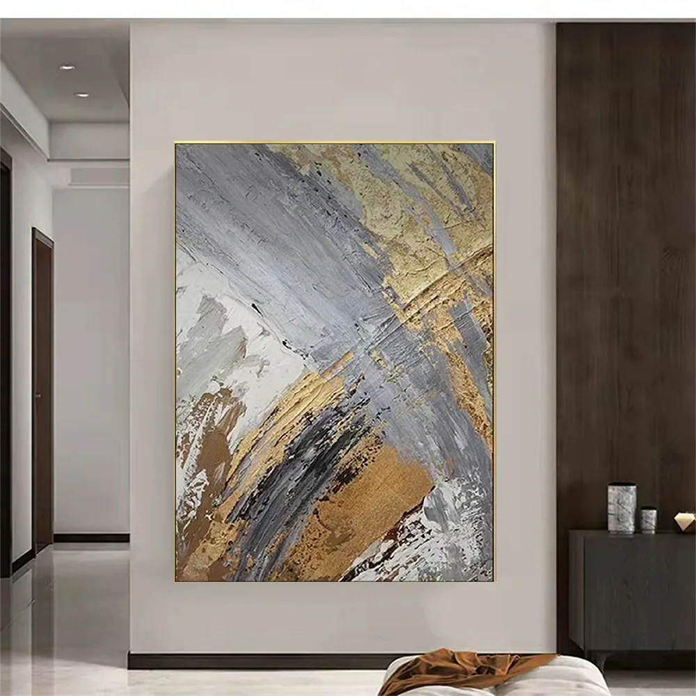 

Hand Painted Texture Abstract Oil Painting Gold Foil Modern Home Wall Art Hangings Canvas Paintings For Living Room Hotel Decor