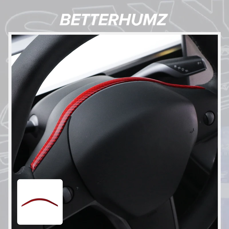 테슬라 모델 3 모델 Y 2017-2024 스티어링 휠 스트립 패널 트림 장식 탄소 섬..