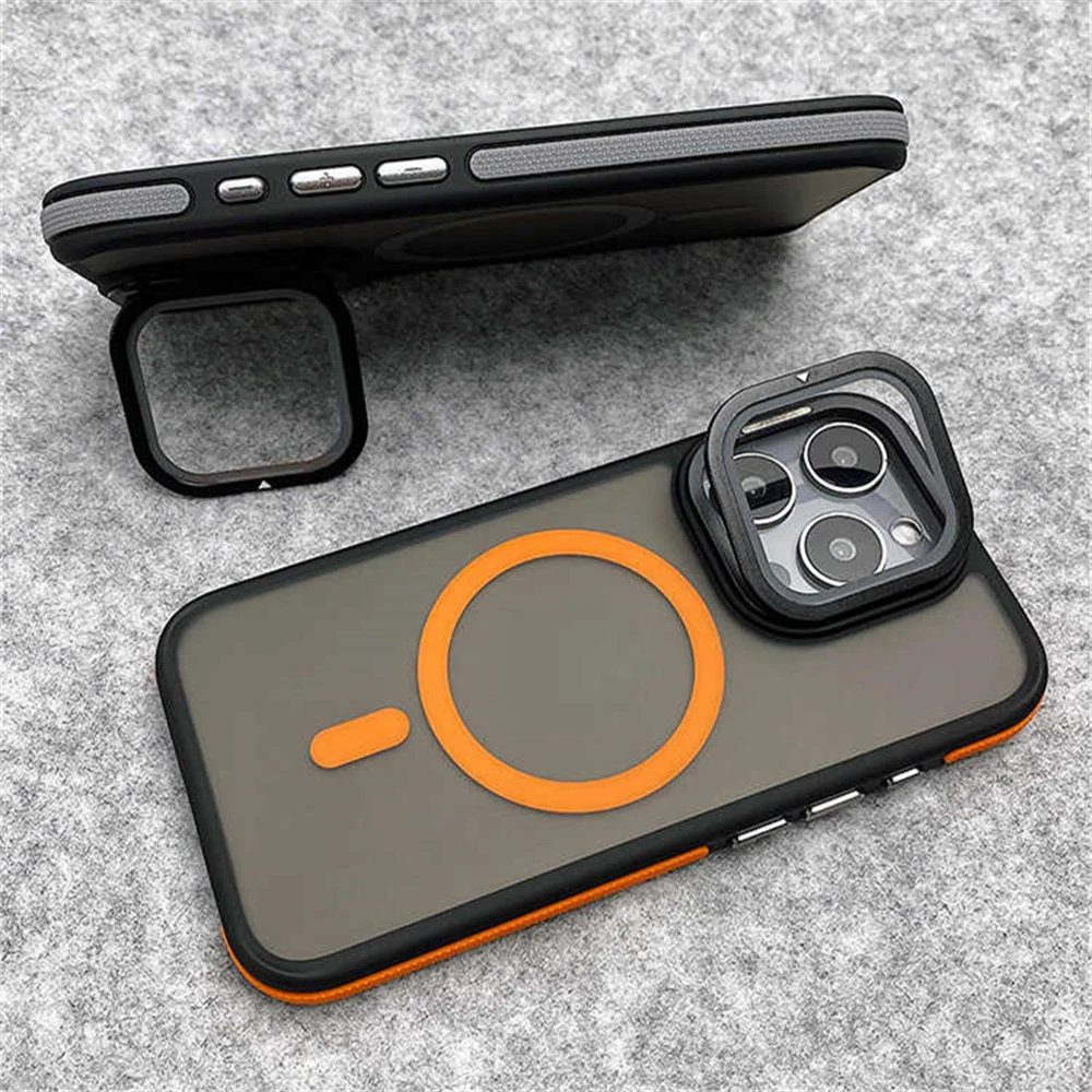 Glass Lens Camera Protection Stand For Magsafe Magnetic Phone Case For iPhone 15 11 12 13 14 16 Pro Max Plus Matte Clear Cover 4