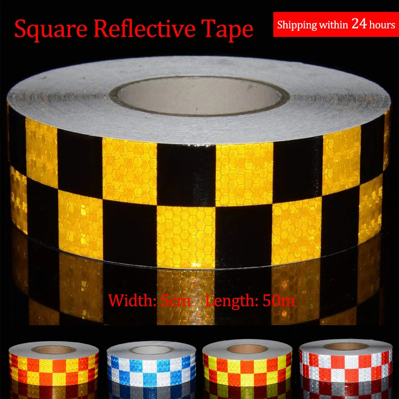 5cmx50m-roll-reflective-material-adhesive-tape-square-stickers-decal-motorbike-night-cycling-safety-reflector-tapes