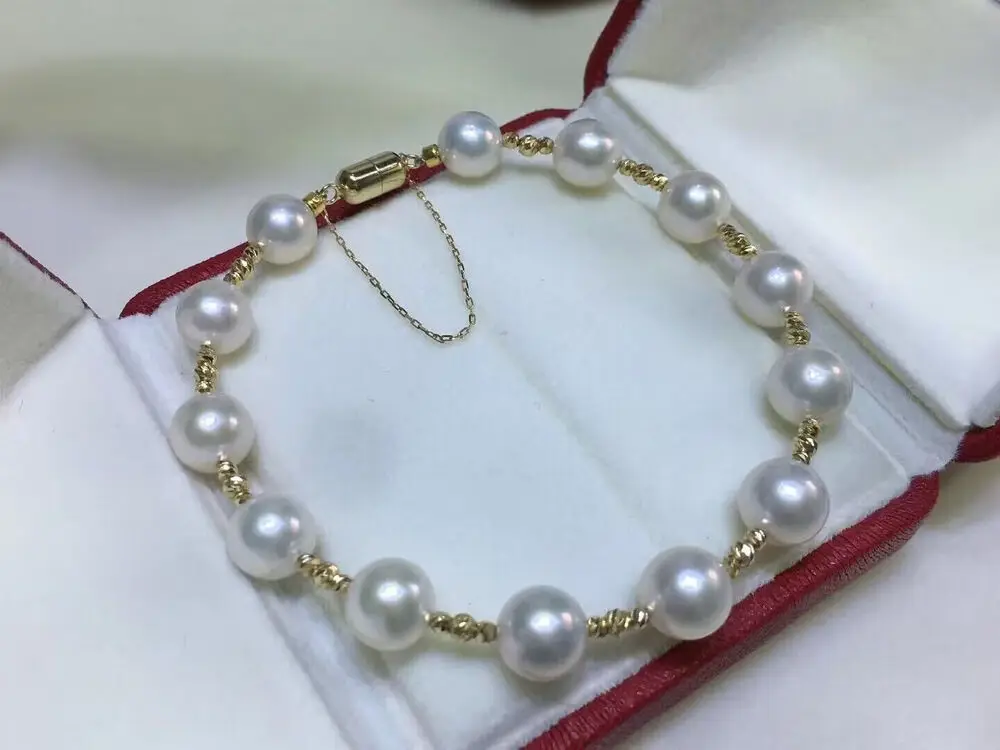 

Великолепный браслет с белым жемчугом ЮЖНОГО МОРЯ 9-10 мм, браслет для женщин 7,5-8 дюймов, ювелирные изделия, браслет с подвесками