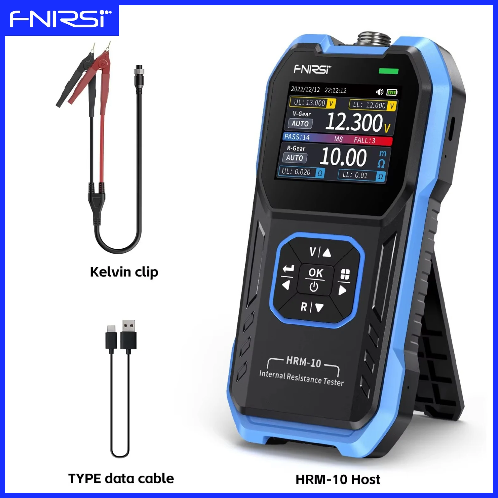 FNIRSI HRM-10 배터리 전압 내부 저항 테스터 0-100V 0-200Ω 휴대..