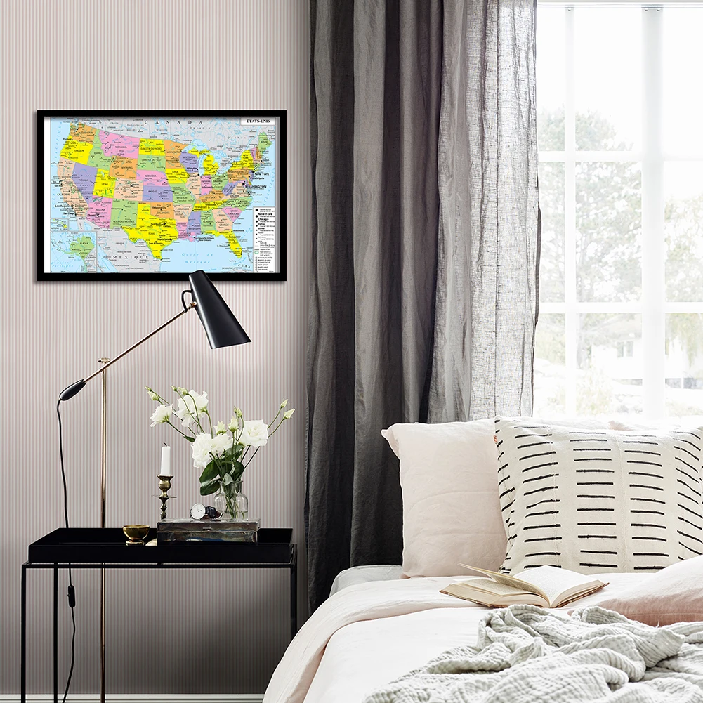 World Map Poster 59*42cm United States Political Map Wall Art Poster