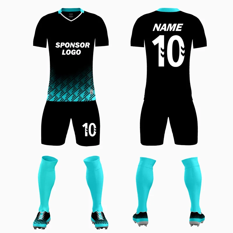 Sky Blue Print Short Sleeve Mens Soccer Uniform Adults Football Culb training wear soccer uniform football full set 8858
