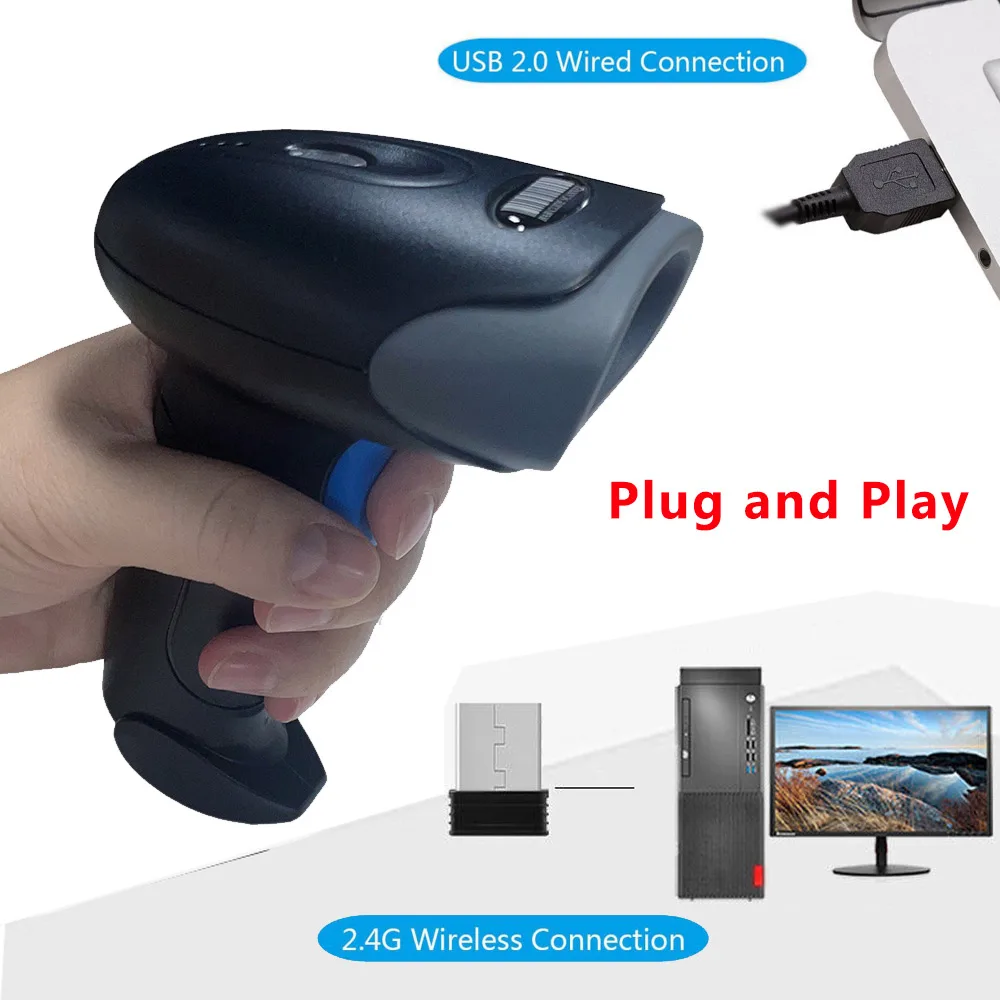 2D QR Reader Scanner 1D/2D Handheld Barcode Scanner Bar Reader Portable QR USB 2.4G Wireless PDF417 Data Matrix Code