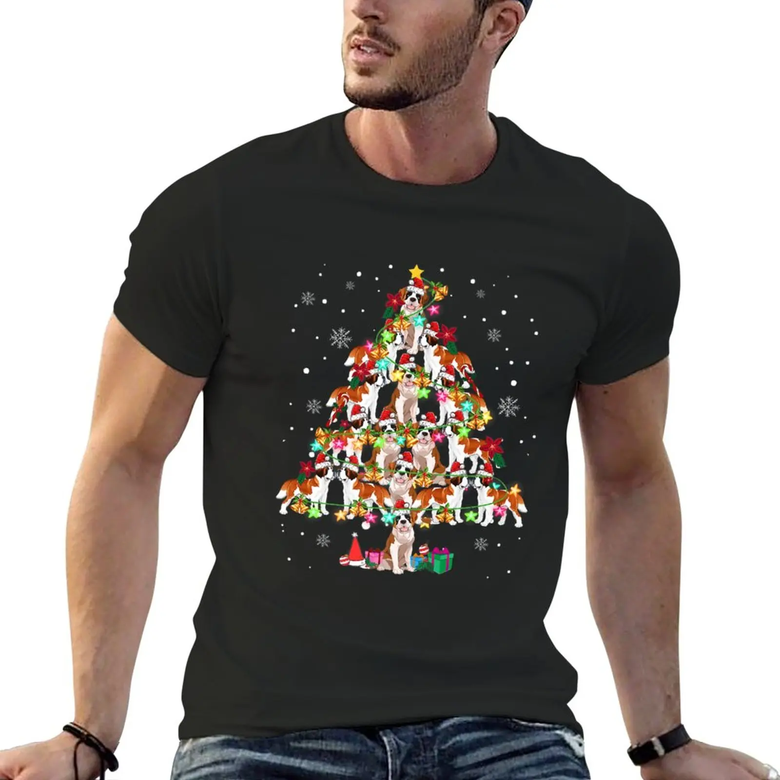 

St Bernard Christmas Tree Funny St Bernard Christmas T-Shirt plain t-shirt Short t-shirt T-shirt short men clothings