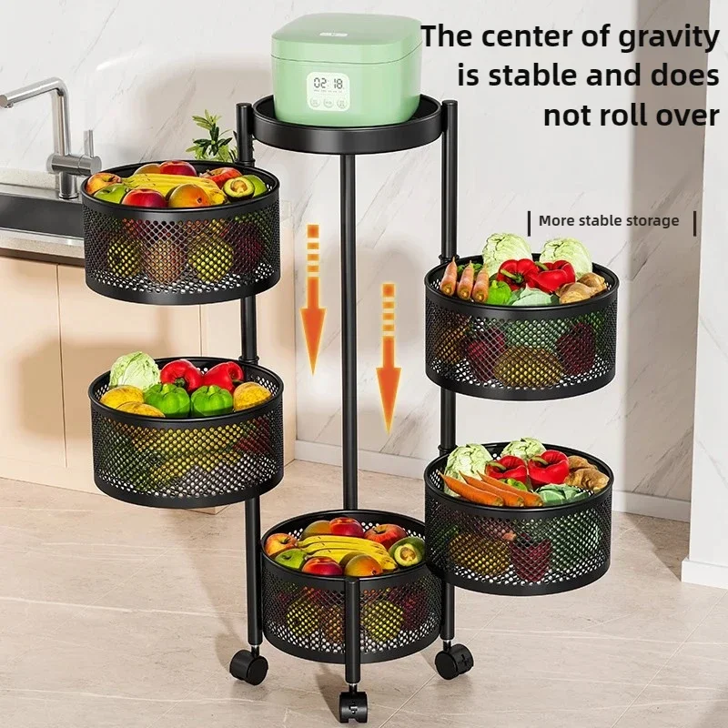 Rotating Kitchen Shelving Rack Multi-Floor Home Installation Multi-Functional Vegetable and Fruit Storage Basket