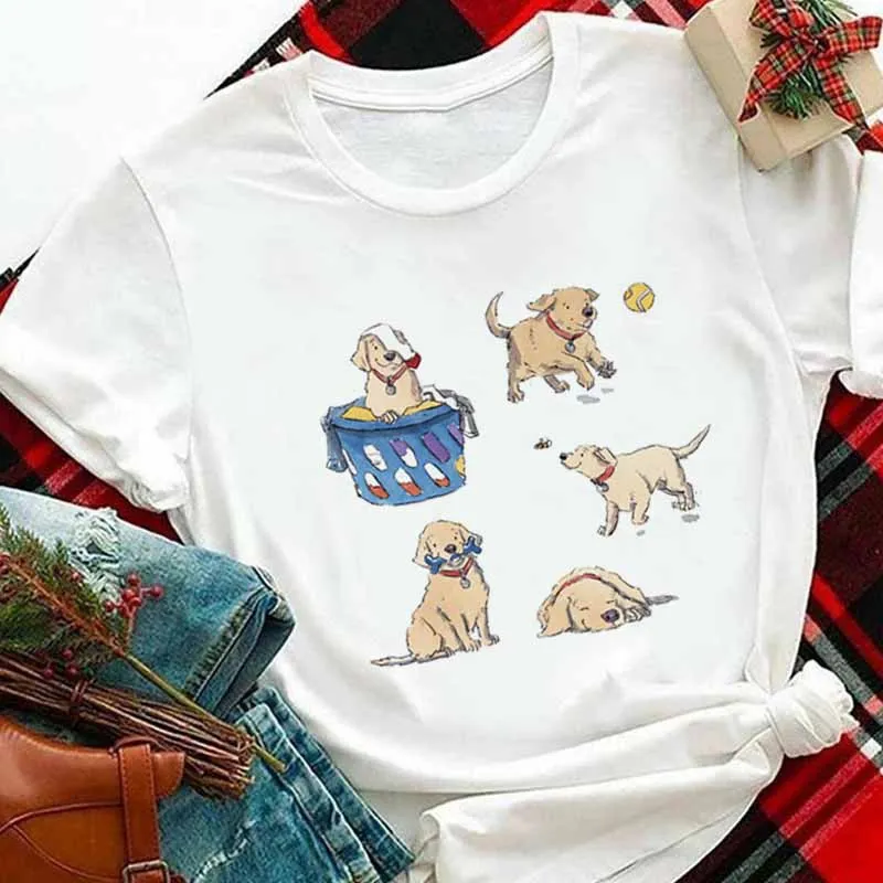 

Одежда, футболка, топ, летняя белая футболка, женская модная повседневная футболка с мультяшным рисунком собаки на Рождество, новая милая женская футболка с принтом