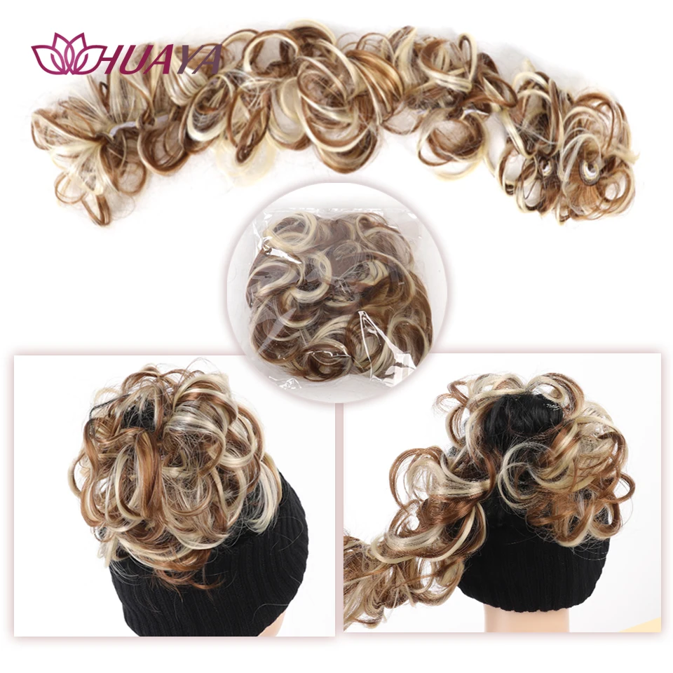 Synthetic Wavy Curly Elastic Hair Band Women's Wavy Hair Buns Long Chignon Black Brown Buns Hairpiece For Women