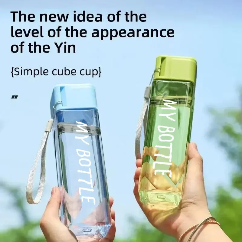 1pc 500ml Clear Square Drinking Glass in Matte Plastic Portable Water Bottle with Milk Cable for Outdoor Sports Sports Gym