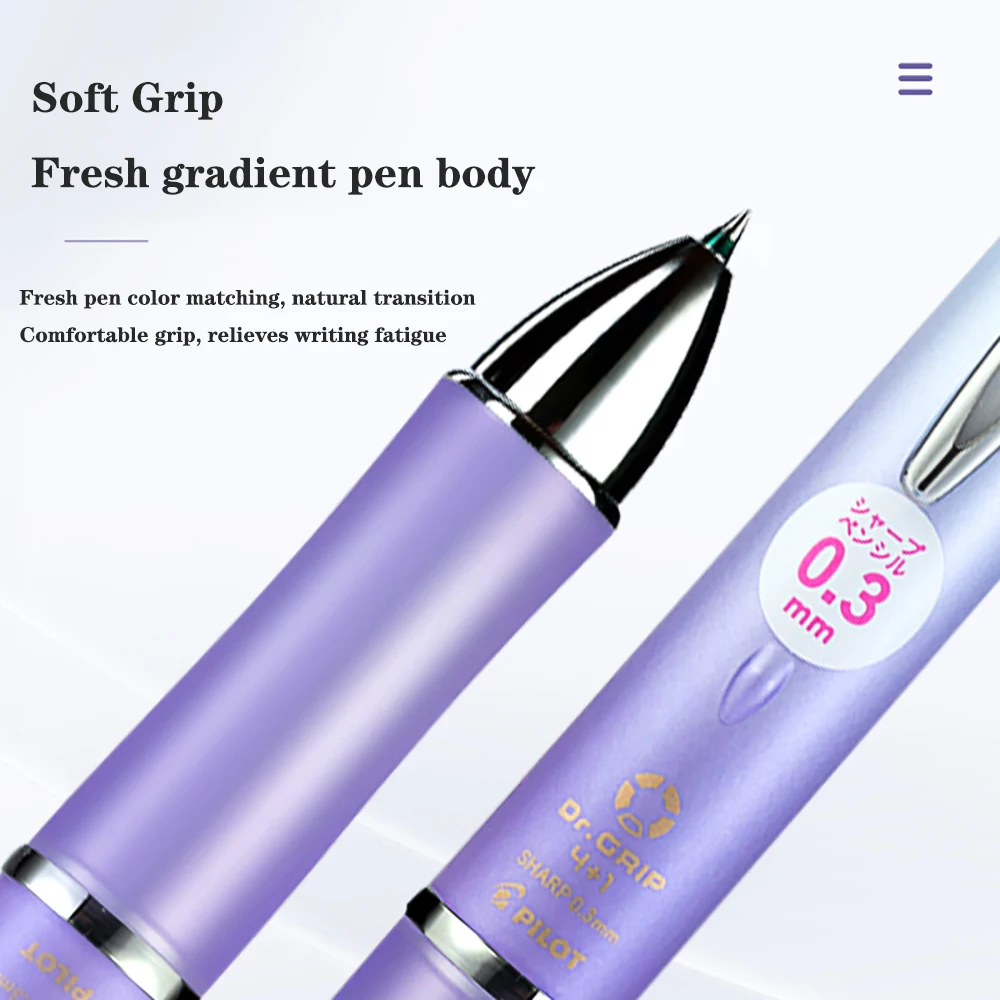 PILOT Multi-function Pen Press Four-color Ballpoint Pen Medium Oily Smooth 0.5mmdrgrip+1 Mechanical Pencil 0.3mm Stationery
