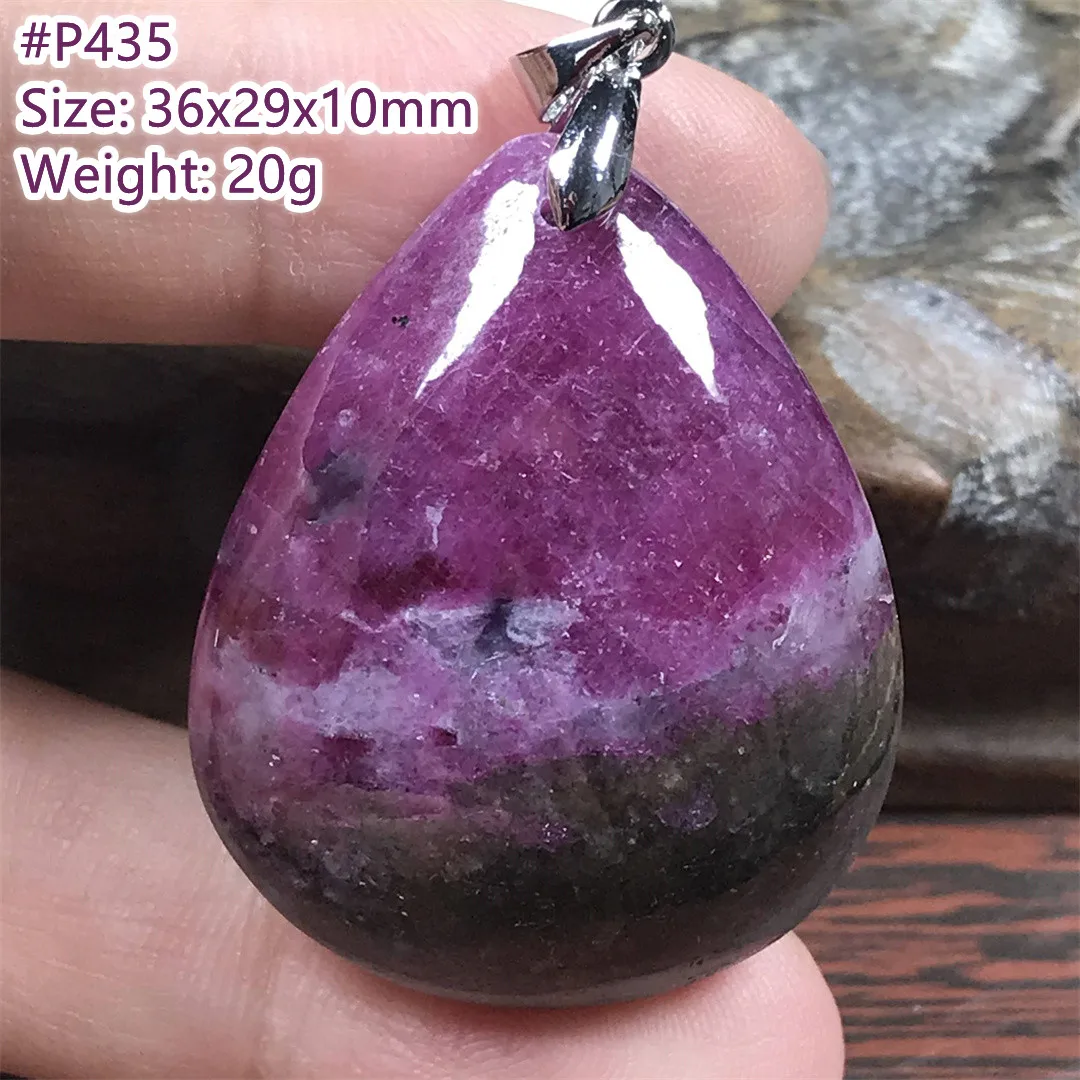 

Top Natural Ruby Zoisite Tumbled Necklace Pendant Jewelry For Women Men Healing Gift 36x29x10mm Beads Crystal Stone Silver AAAAA