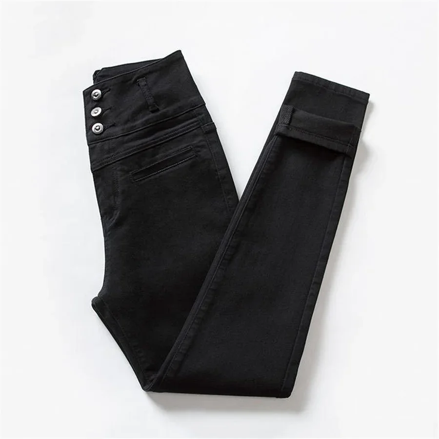 Ankle-length Stretch Vaqueros New High Waist Button Fly White Pencil Jeans Women Black Big Size 5XL Skinny Denim Leggings Pants